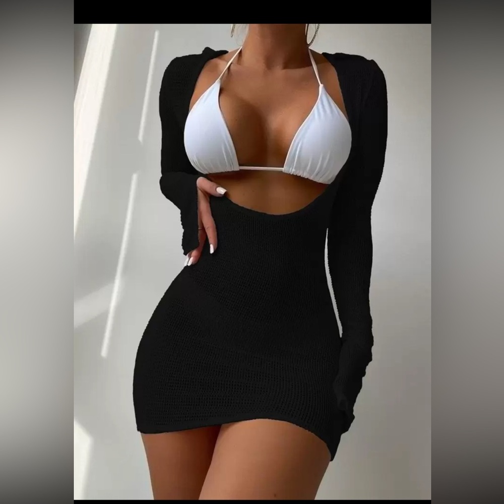 SHEIN Swim Plunge Neck Slit Cuff Cover Up Without Bikini Top size xl